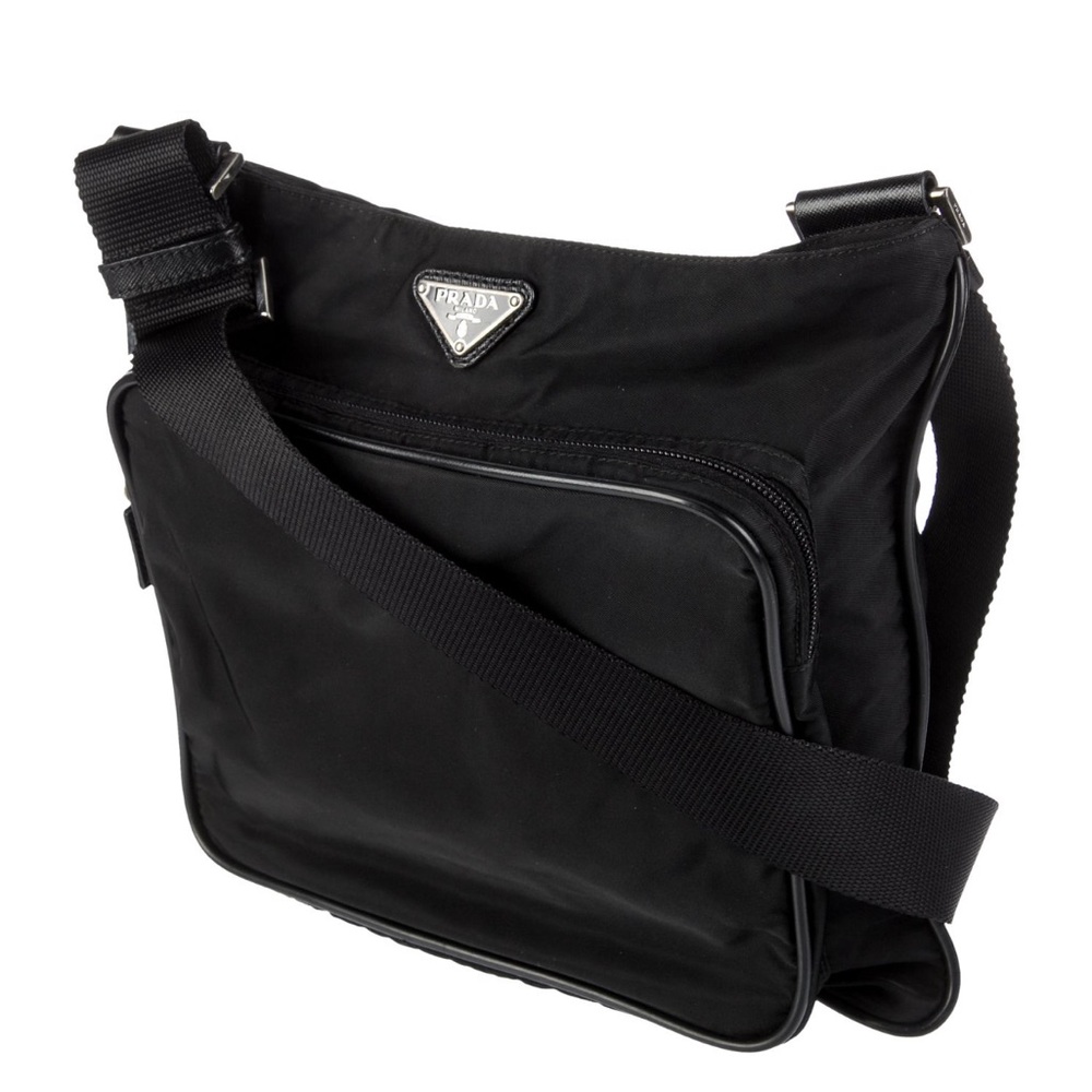 PRADA Nero Tessuto Nylon Leather Trim Crossbody Messenger Bag Unisex black ♠️